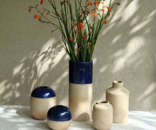 Vase Brume Cylindre H 22,5 CM Ø 9 CM - Bleu de minuit/Grès