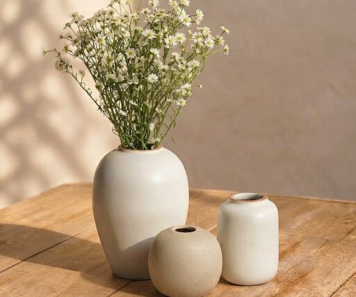 Vase Neptune Lotus H 17 CM Ø 11,5 CM - Crème