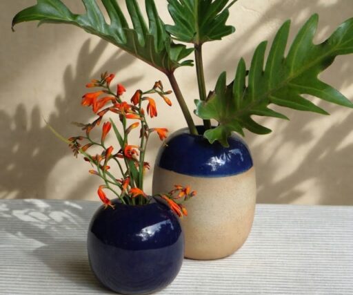 Vase Brume Ovale H 12 CM Ø 9,8 CM - Bleu de minuit/Grès
