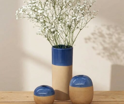 Vase Brume Cylindre H 22,5 CM Ø 9 CM - Bleu Clair/Grès