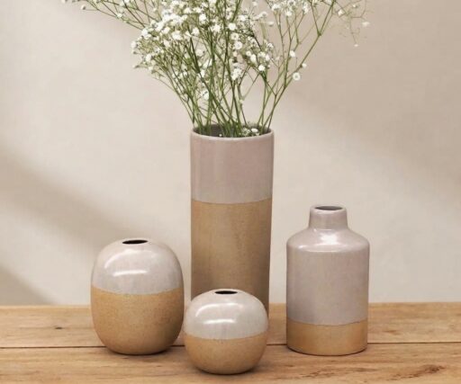 Vase Brume Cylindre H 22,5 CM Ø 9 CM - Rose Poudre/Grès