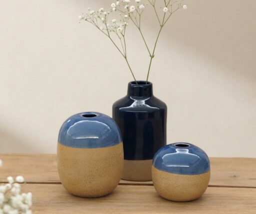 Vase Brume Ovale H 12 CM Ø 9,8 CM - Bleu Clair/Grès